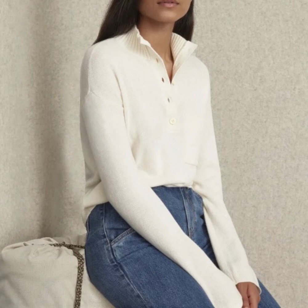 Everlane Recashmere Button Mockneck Cashmere Blend Henley Sweater